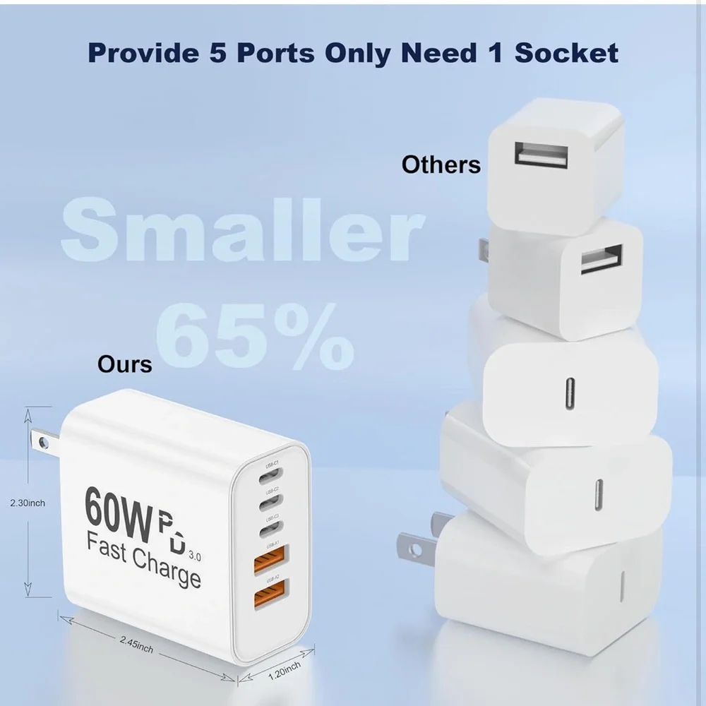 60W PD 3.0 Fast Charge USB Charger